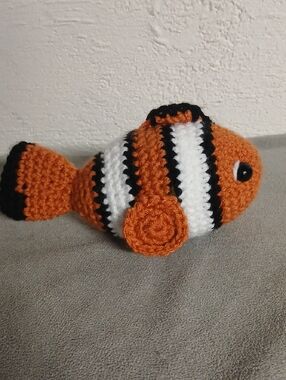 Crocheted Orange & White Clownfish Plush Toy Handmade
